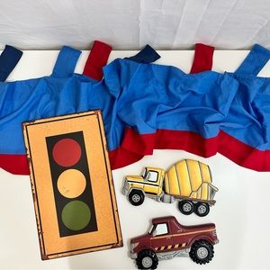4 Piece Trucks & Stoplight Wall Hanging & Window Valance Automotive BedroomDecor